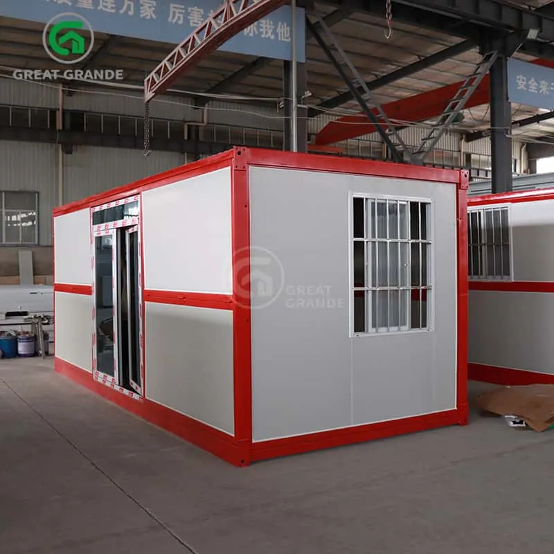 Fabricante de puertas de vidrio templado rojo de casa contenedor plegable