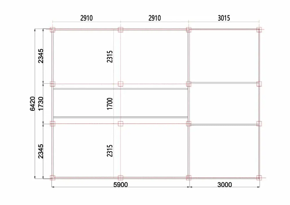 План фундамента с плоской крышей высотой 20 футов.