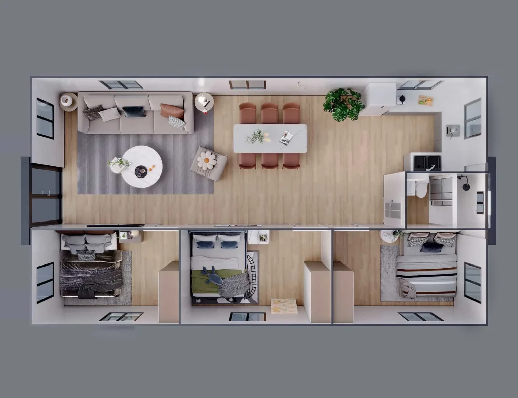 Maisons conteneurs pliables de 12 mètres — Plans d'étage