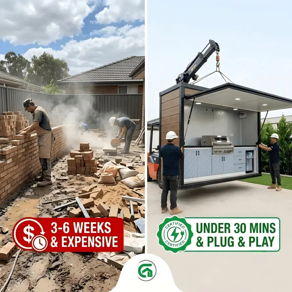 traditional vs prefab portable outdoor kitchen