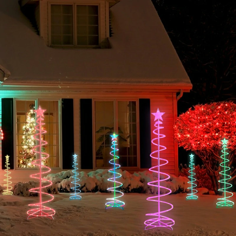 Christmas Lights Led Rope Solar Spiral Tree With Star Outdoor