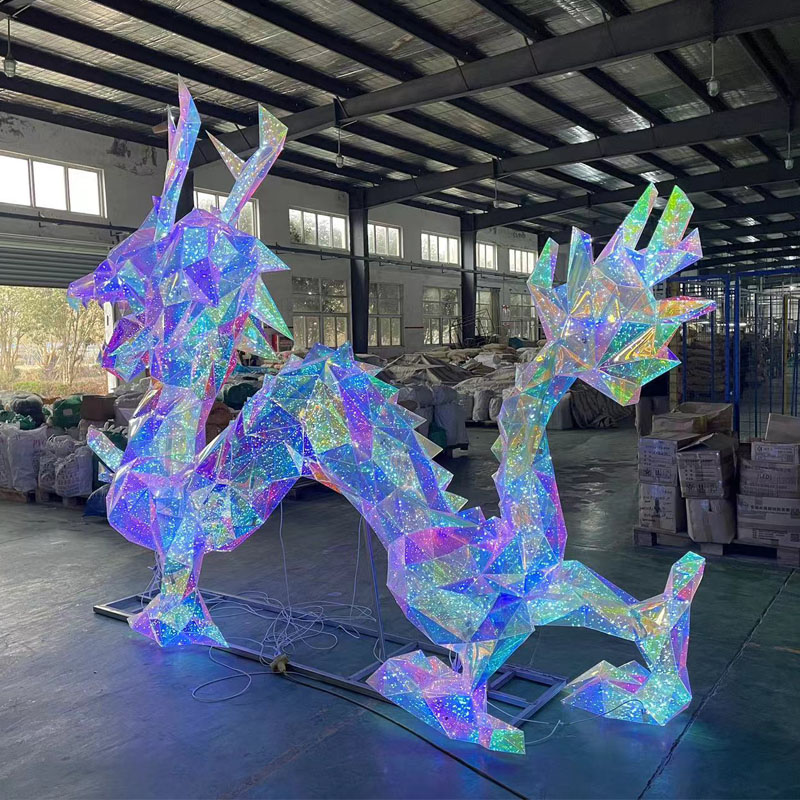 2024 nova iluminação escultural colorida fantasia dragão chinês moldura de ferro luz motivo
