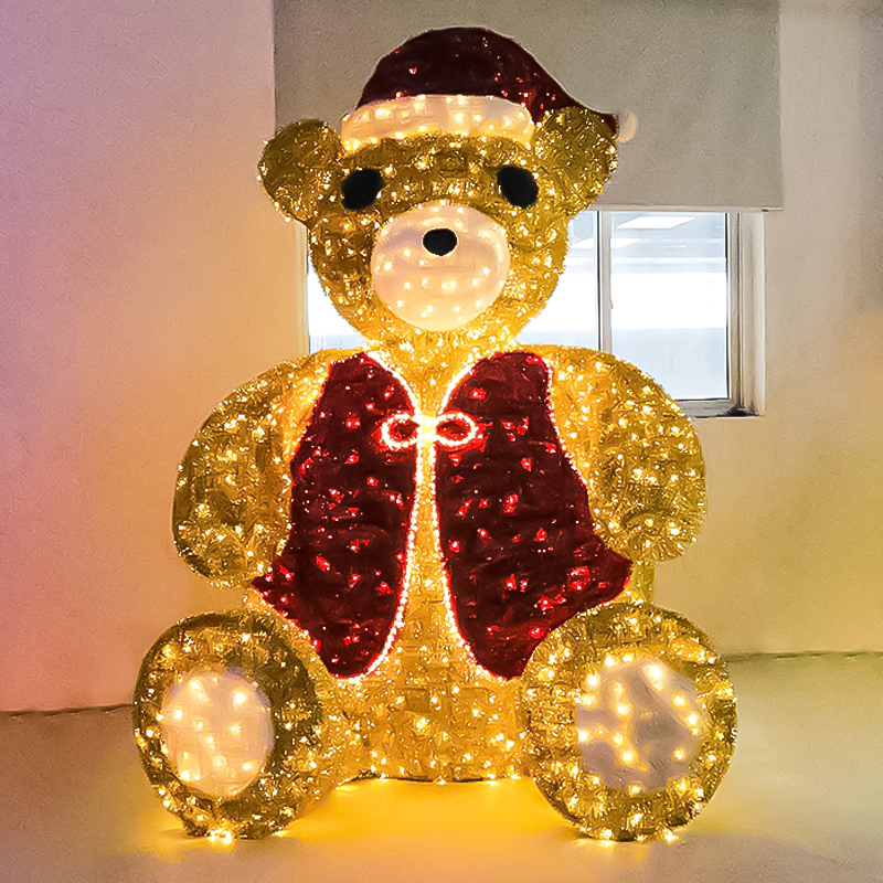 decoração de feriado luz com motivo de abraço de urso 3D para decoração externa de pátio de parque