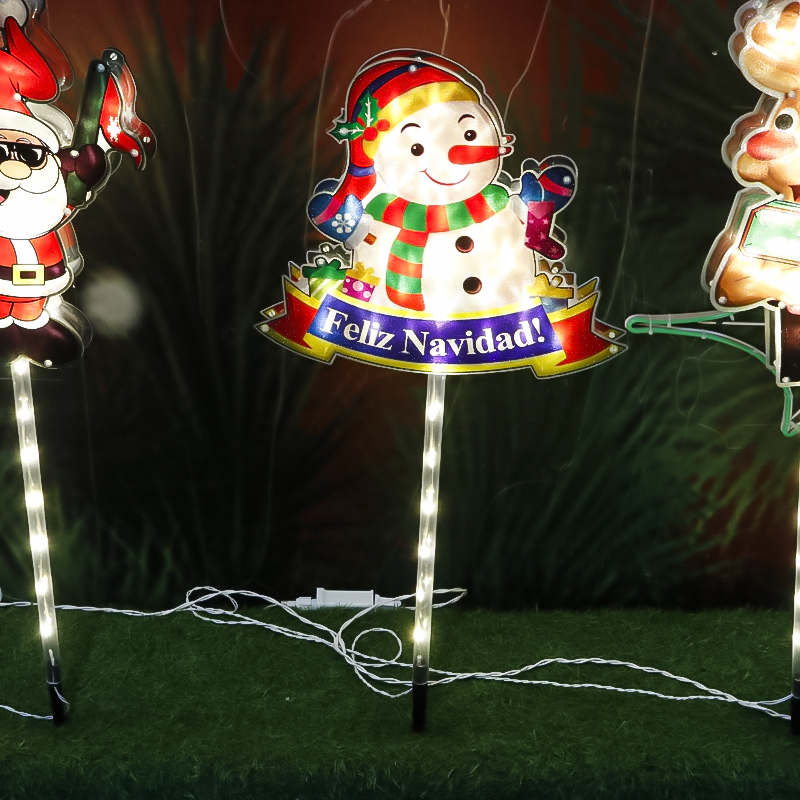 Solar-Weihnachtsgartenpfahl-Lichter für den Außenbereich, solarbetrieben, Weihnachtsmann-Schneemann-Figur, warmweiße LED-Landschaftsbeleuchtung