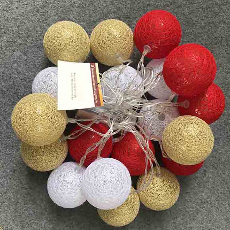 Guirnalda de bolas de algodón con batería LED para decoración de jardín y fiesta de Navidad