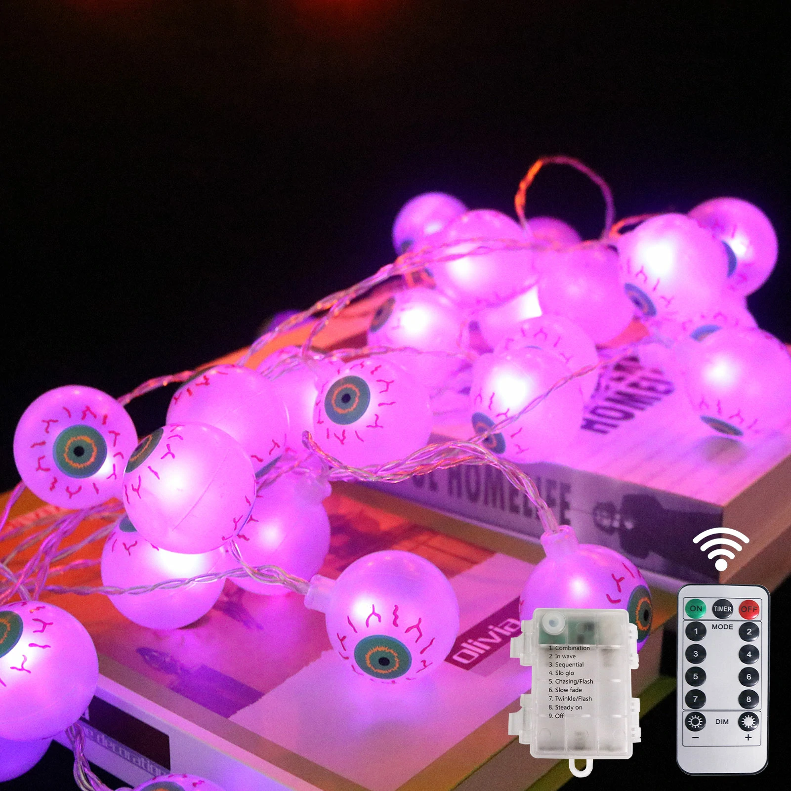 Cadena de luces LED con forma de globo ocular para Halloween con pilas