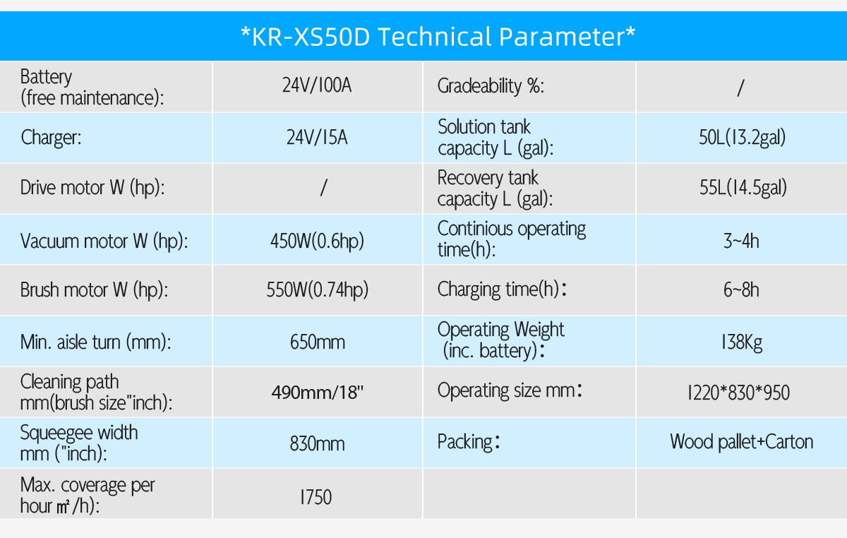 KR-XS50DZ Floor Scrubber Product Parameters