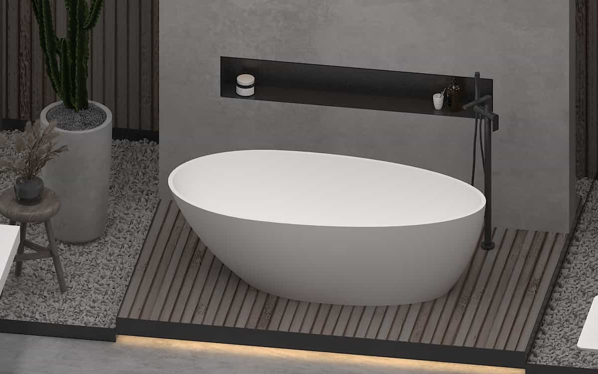 Flat Bottom Stone Resin Freestanding Bathtub Matte White bathtub Teardrop 1.7m Lilya 2190190