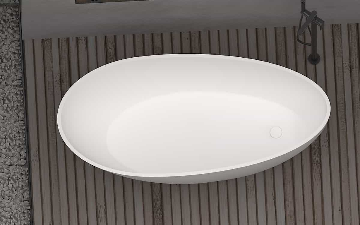 Flat Bottom Stone Resin Freestanding Bathtub Matte White bathtub Teardrop 1.7m Lilya 2190190