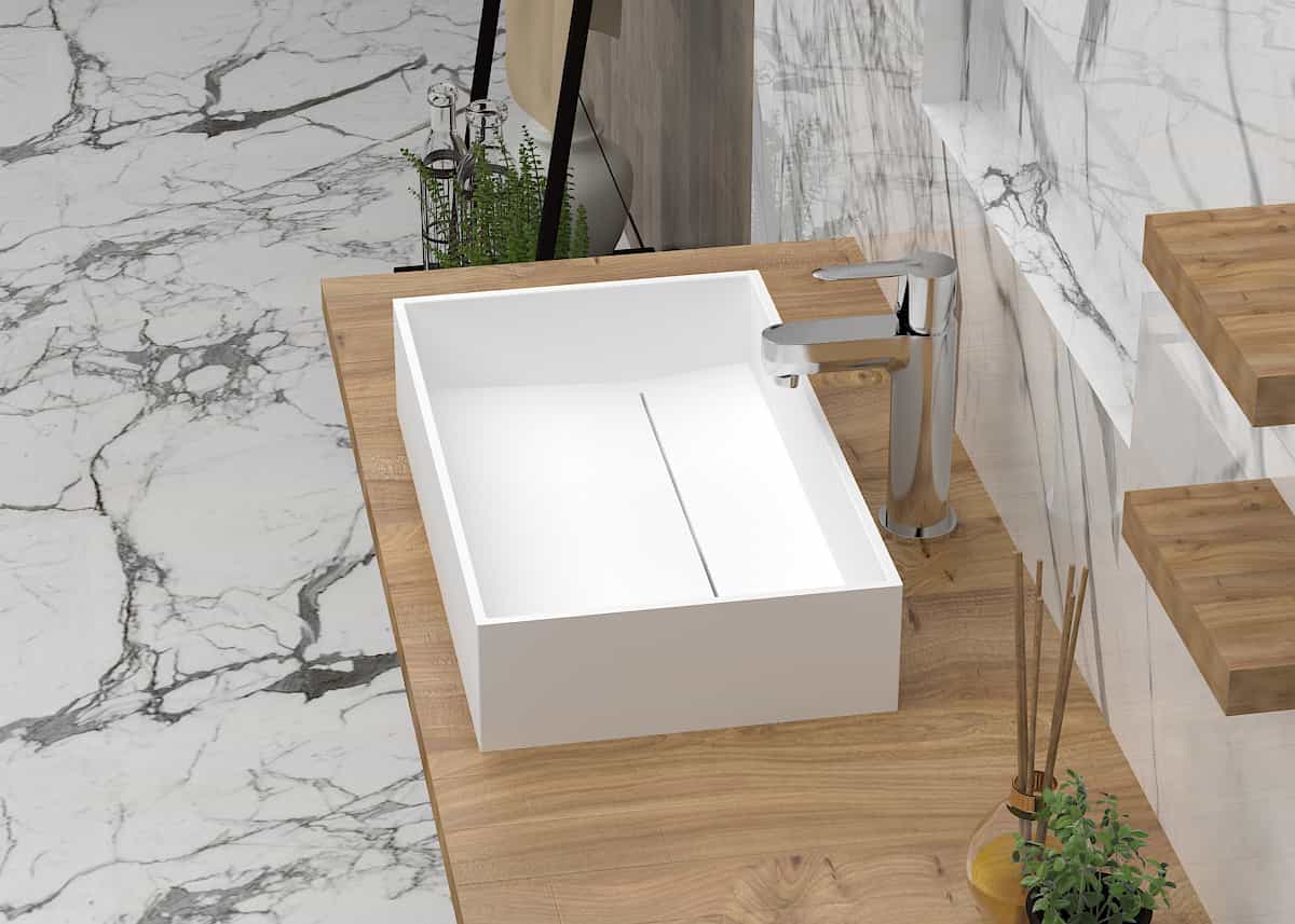 Italian Style Luxury Contemporary Stone Resin Vessel Sink Modern Art Sink matte White Lilya 1220060