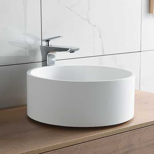 Italian Style Luxury Contemporary Stone Resin Vessel Sink Modern Art Sink matte White with Pop Up Drain Lilya 1210010