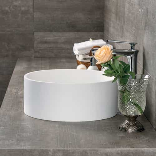 Italian Style Luxury Contemporary Stone Resin Vessel Sink Modern Art Sink matte White with Pop Up Drain Lilya 1210010