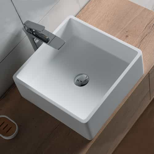 Italian Style Luxury Contemporary Stone Resin Vessel Sink Modern Art Sink matte White with Pop Up Drain Lilya 1210040