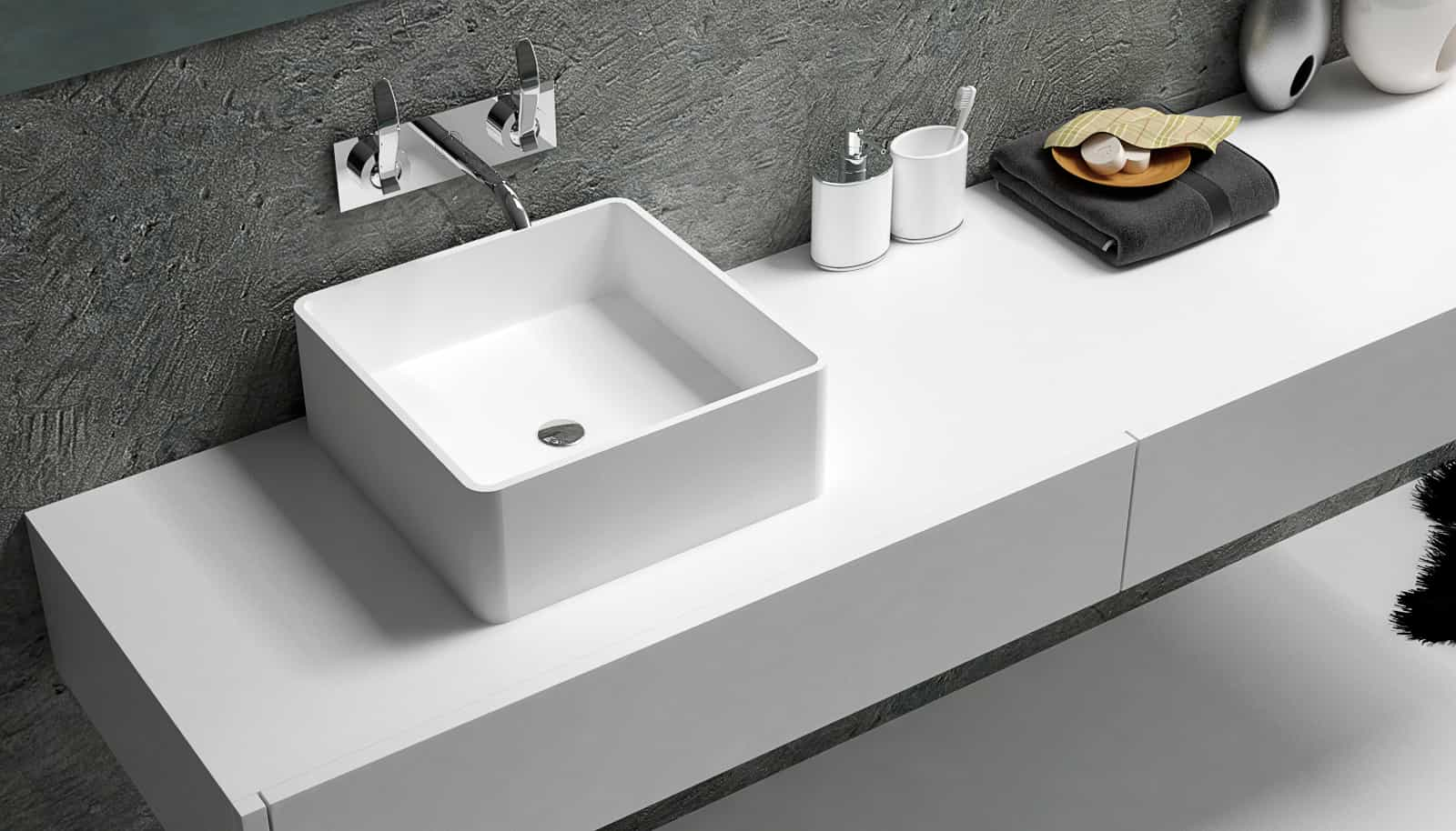 Italian Style Luxury Contemporary Stone Resin Vessel Sink Modern Art Sink matte White with Pop Up Drain Lilya 1210040