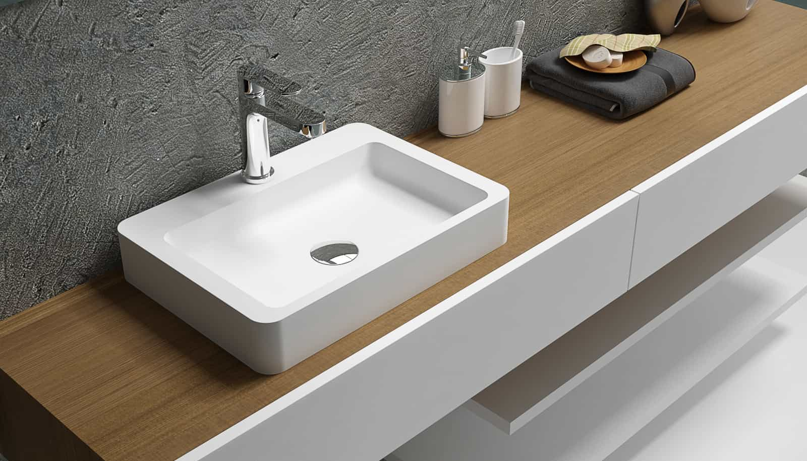 Italian Style Luxury Contemporary Stone Resin Vessel Sink Modern Art Sink matte White with Pop Up Drain Lilya 1220020