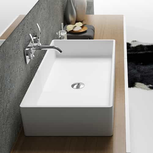 Italian Style Luxury Contemporary Stone Resin Vessel Sink Modern Art Sink matte White with Pop Up Drain Lilya 1220040