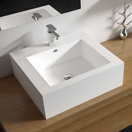 Italian Style Luxury Contemporary Stone Resin Vessel Sink Modern Art Sink matte White with Pop Up Drain Lilya 1220090