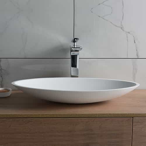 Italian Style Luxury Contemporary Stone Resin Vessel Sink Modern Art Sink matte White with Pop Up Drain Lilya 1230010