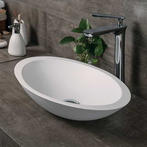 Italian Style Luxury Contemporary Stone Resin Vessel Sink Modern Art Sink matte White with Pop Up Drain Lilya 1230020