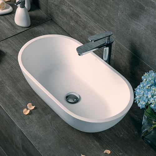 Italian Style Luxury Contemporary Stone Resin Vessel Sink Modern Art Sink matte White with Pop Up Drain Lilya 1230030