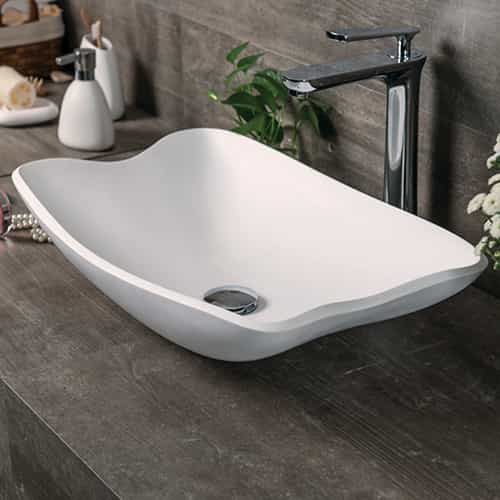 Italian Style Luxury Contemporary Stone Resin Vessel Sink Modern Art Sink matte White with Pop Up Drain Lilya 1230070