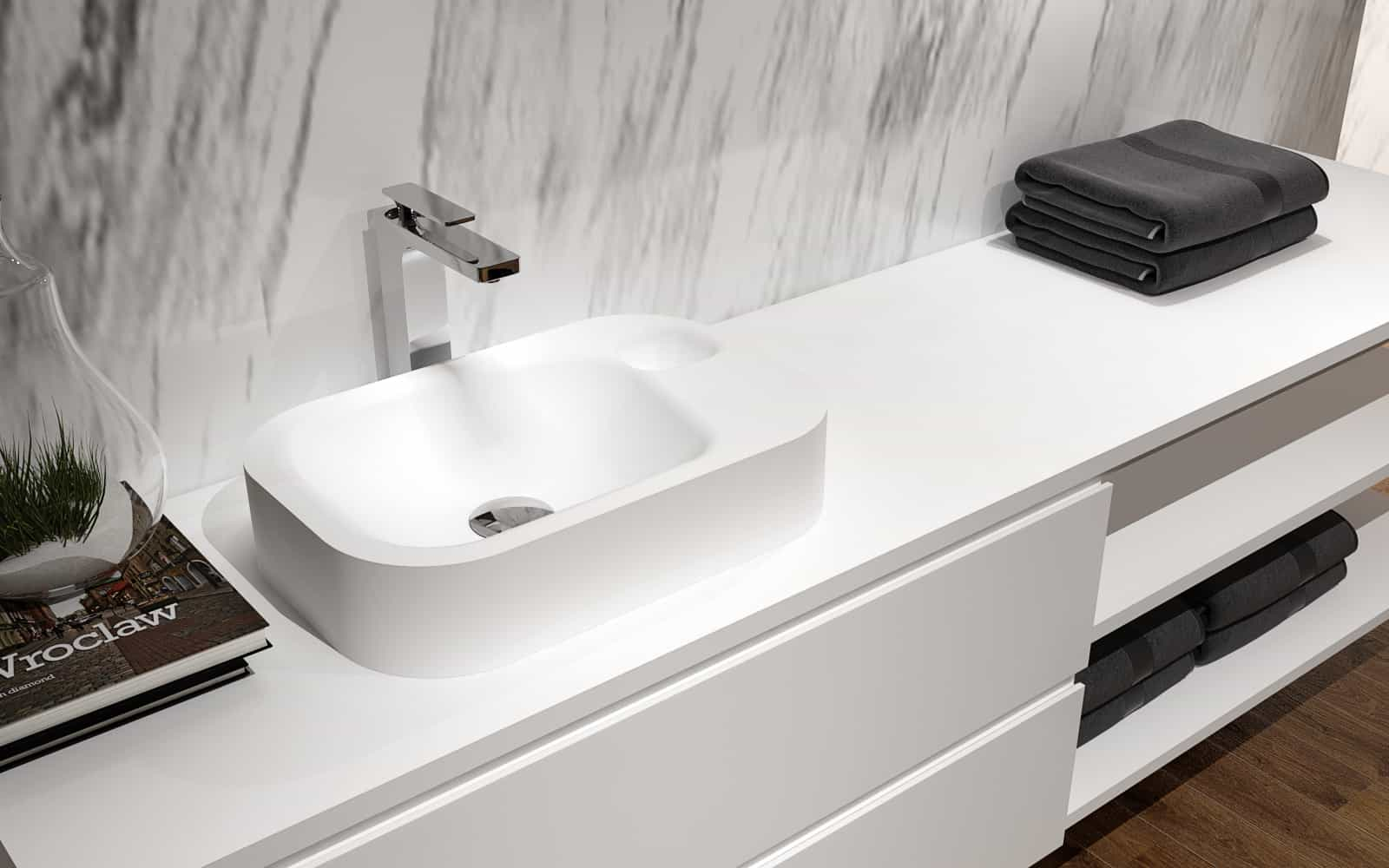 Italian Style Luxury Contemporary Stone Resin Vessel Sink Modern Art Sink matte White with Pop Up Drain Lilya 1230110