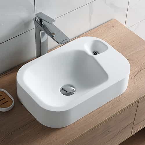 Italian Style Luxury Contemporary Stone Resin Vessel Sink Modern Art Sink matte White with Pop Up Drain Lilya 1230110