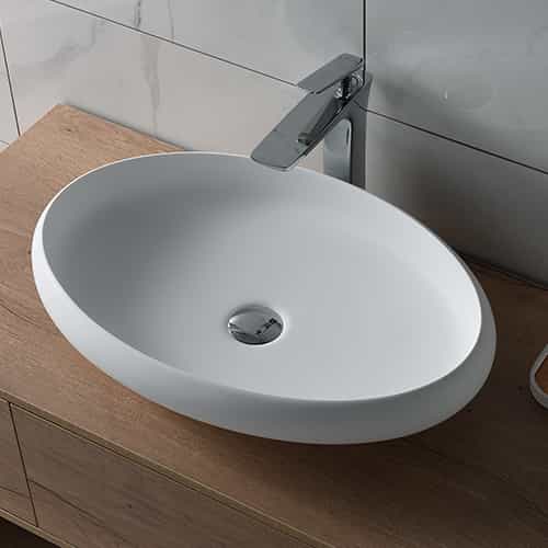 Italian Style Luxury Contemporary Stone Resin Vessel Sink Modern Art Sink matte White with Pop Up Drain Lilya 1230130