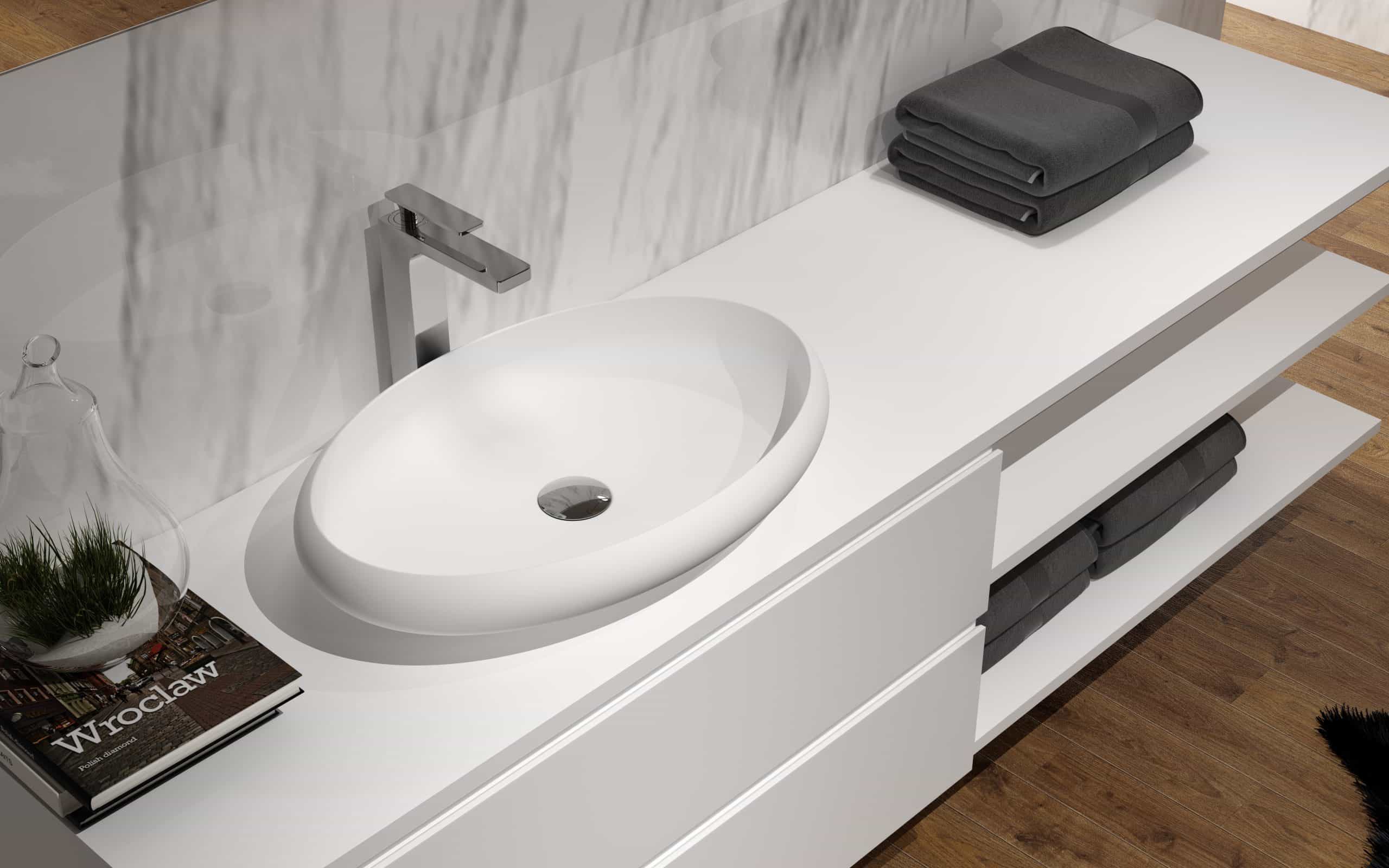 Italian Style Luxury Contemporary Stone Resin Vessel Sink Modern Art Sink matte White with Pop Up Drain Lilya 1230130