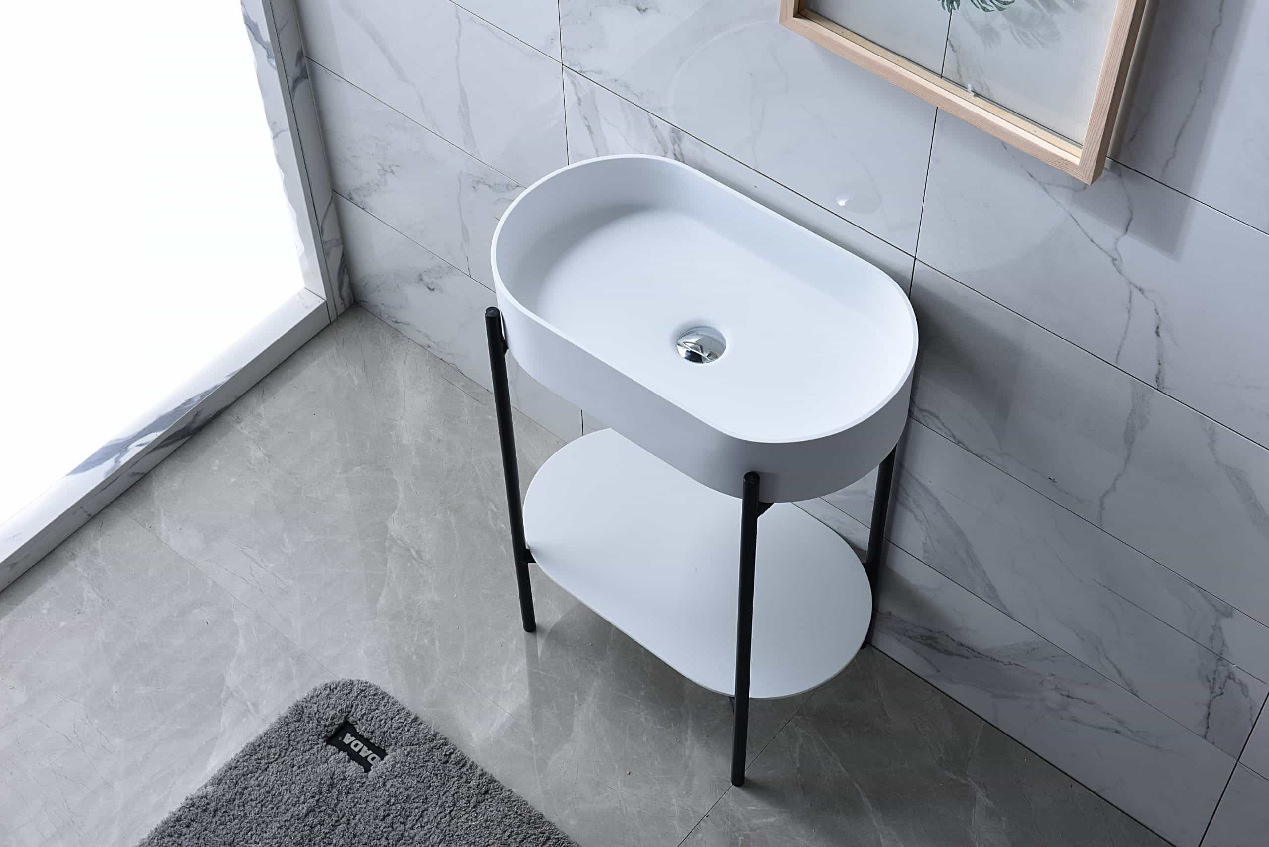 Italian Style Luxury Contemporary Stone Resin Vessel Sink Modern Art Sink matte White with Pop Up Drain Lilya 1230160