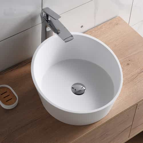 Italian Style Luxury Contemporary Stone Resin Vessel Sink Modern Art Sink matte White with Pop Up Drain Lilya 1230180