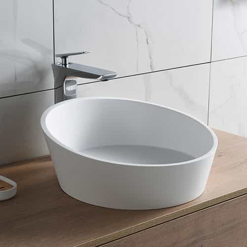 Italian Style Luxury Contemporary Stone Resin Vessel Sink Modern Art Sink matte White with Pop Up Drain Lilya 1230180