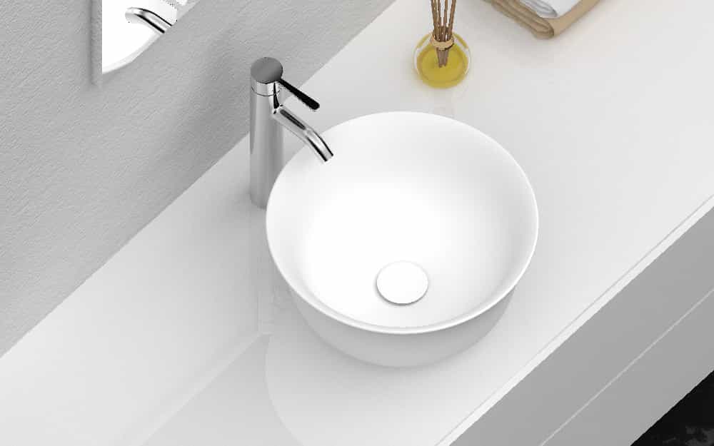 Italian Style Luxury Contemporary Stone Resin Vessel Sink Modern Art Sink matte White with Pop Up Drain Lilya 1230200