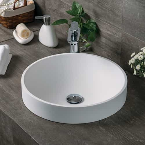 Italian Style Luxury Contemporary Stone Resin Vessel Sink Modern Art Sink matte White with Pop Up Drain Lilya 1310010