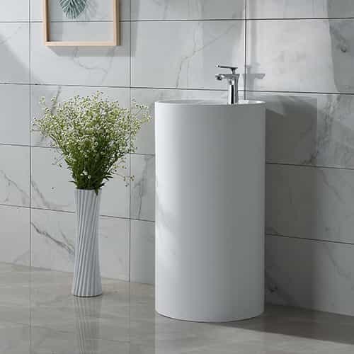 Italian Style Luxury Contemporary  Stone Resin Freestanding Wash Basin Modern Art Sink matte White with Pop Up Drain LILYA 1110040