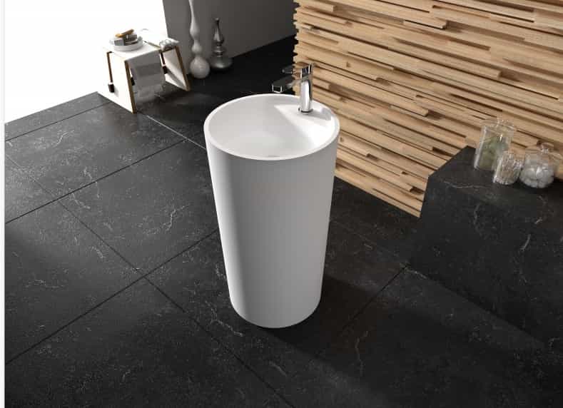 Italian Style Luxury Contemporary  Stone Resin Freestanding Wash Basin Modern Art Sink matte White with Pop Up Drain LILYA 1110040