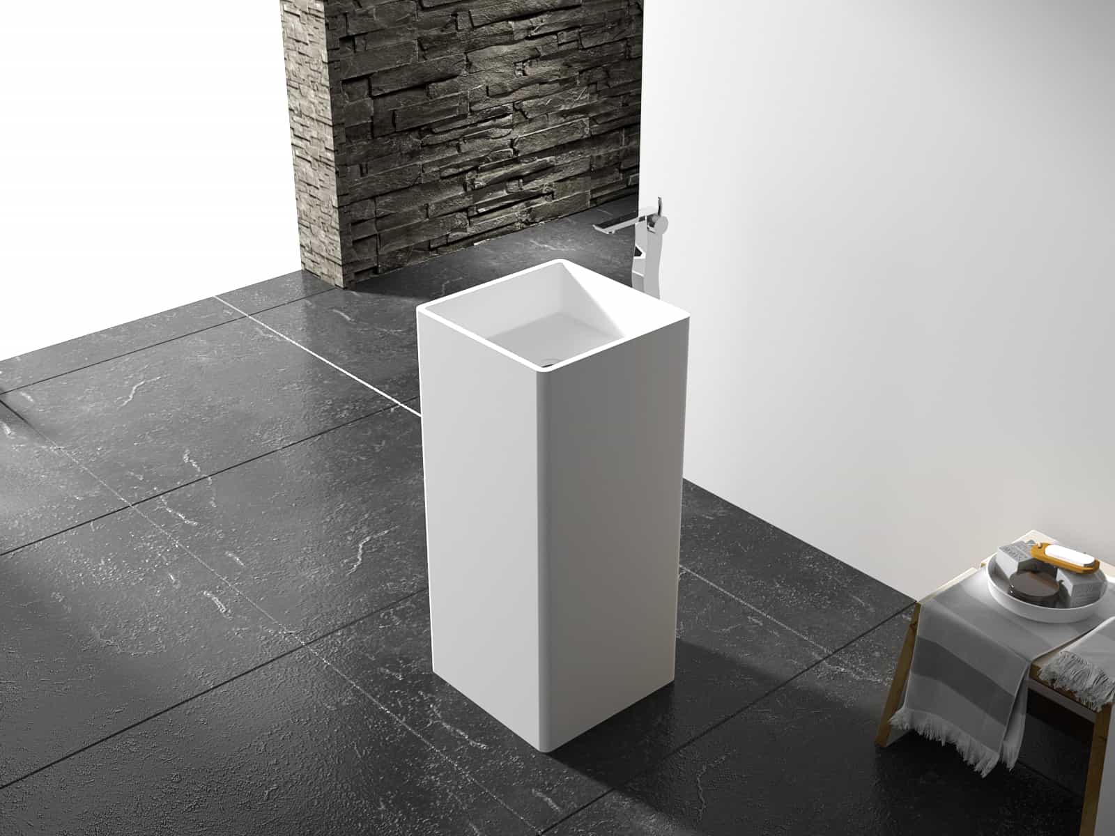 Italian Style Luxury Contemporary  Stone Resin Freestanding Wash Basin Modern Art Sink matte White with Pop Up Drain LILYA 1120010