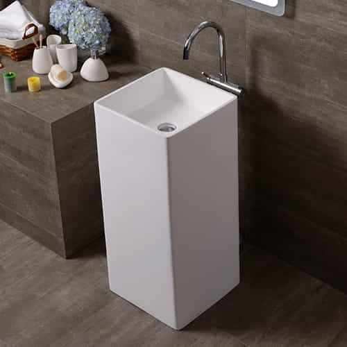 Italian Style Luxury Contemporary  Stone Resin Freestanding Wash Basin Modern Art Sink matte White with Pop Up Drain LILYA 1120010