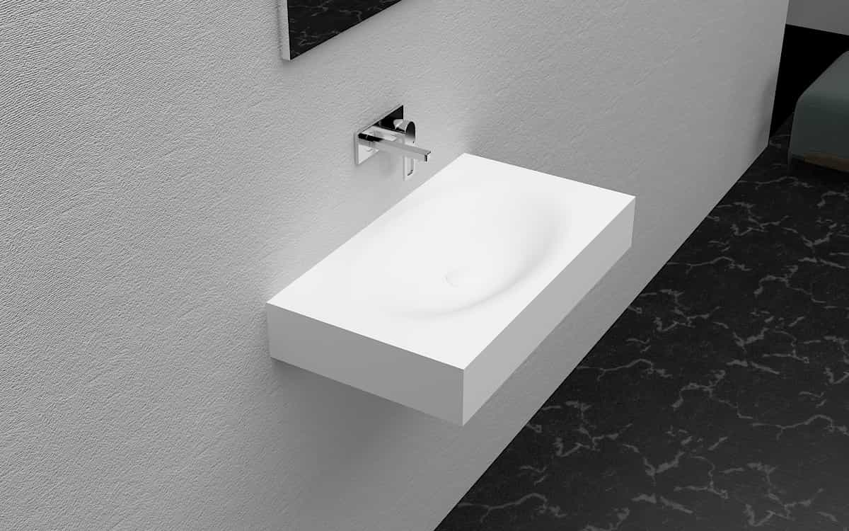 LILYA 1530190 Italian Style Luxury Contemporary  Stone Resin Wall Hang basin Modern Art Sink matte White