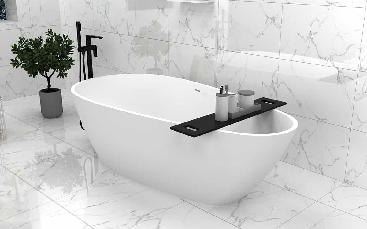 Resin Bathtub Man-made Stone Double Sizes Luxurious Bathtub, Stone Freestanding Soaking Modern White bathtub-Egg Shape 1.7m Lilya 2130020