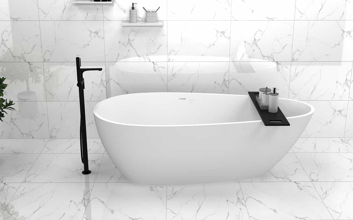 Resin Bathtub Man-made Stone Double Sizes Luxurious Bathtub, Stone Freestanding Soaking Modern White bathtub-Egg Shape 1.7m Lilya 2130020