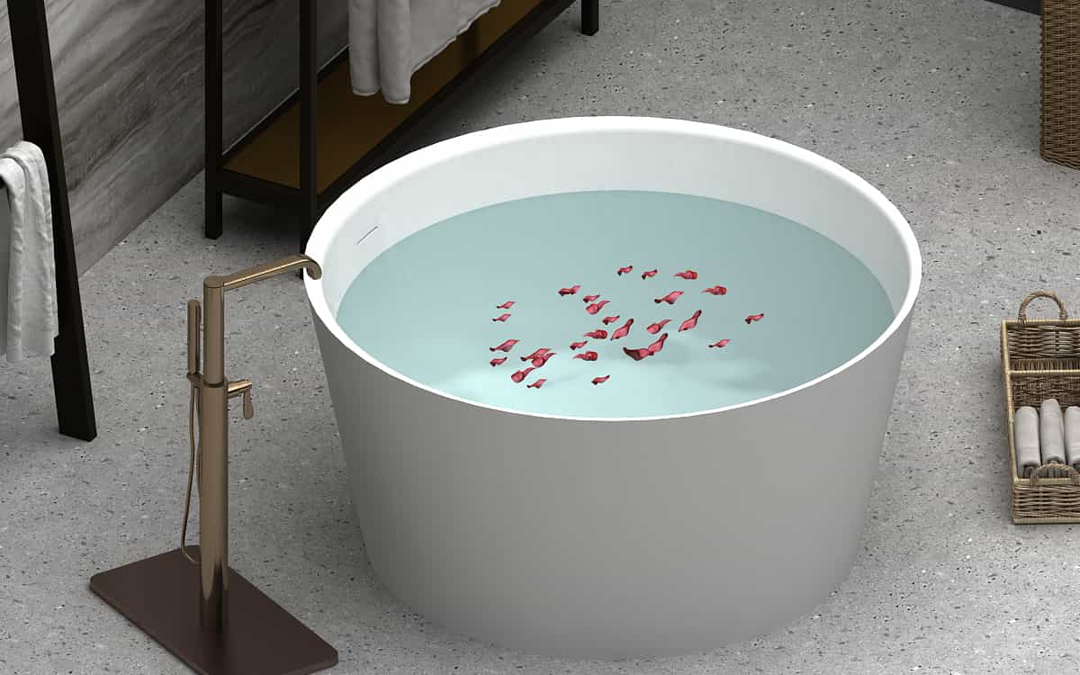 Flat Bottom Stone resin Freestanding Bathtub Matte White Round 1.2m Lilya 2130170