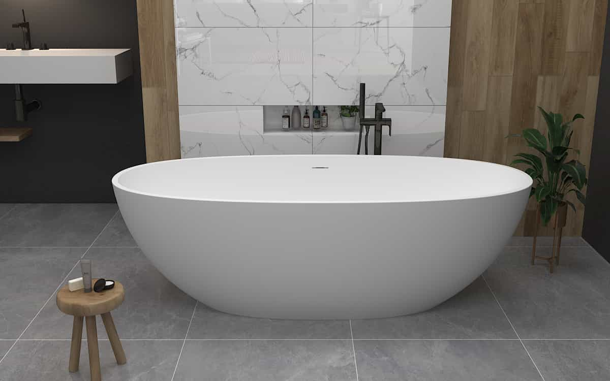 Composite Acrylic Freestanding Bathtub Contemporary Soaking Tub with Chrome Overflow and Drain Oval 1.8m Lilya 2130260