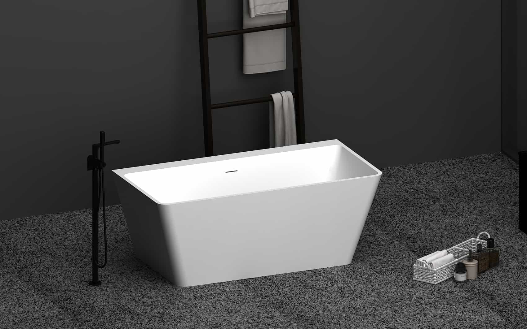 Solid Cast Marble Stand Free Bathroom Tub, Large Custom Size Solid Surface Composite Stone Resin Freestanding Bathtub Lilya 2120050