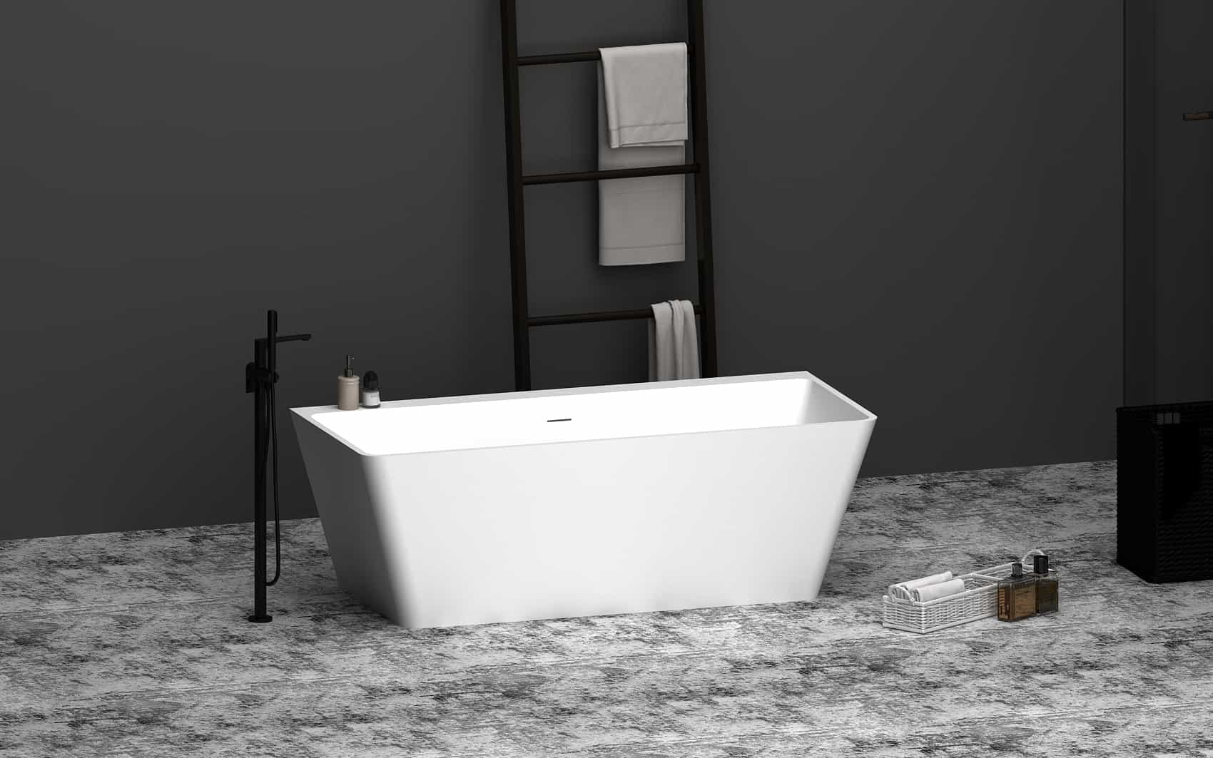 Stone Resin Freestanding Bathtub Matte White Bathtub Square Shape matte white mordern Lilya 2120060