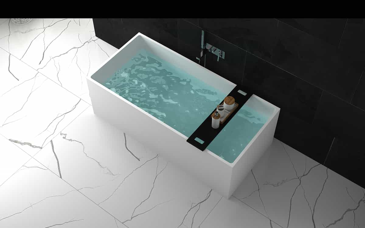 New Design Freestanding Bathtub Modern White Resin Stone Soaking Bathtub Solid Surface Bathroom Bathtub Square Shape Lilya 2120080