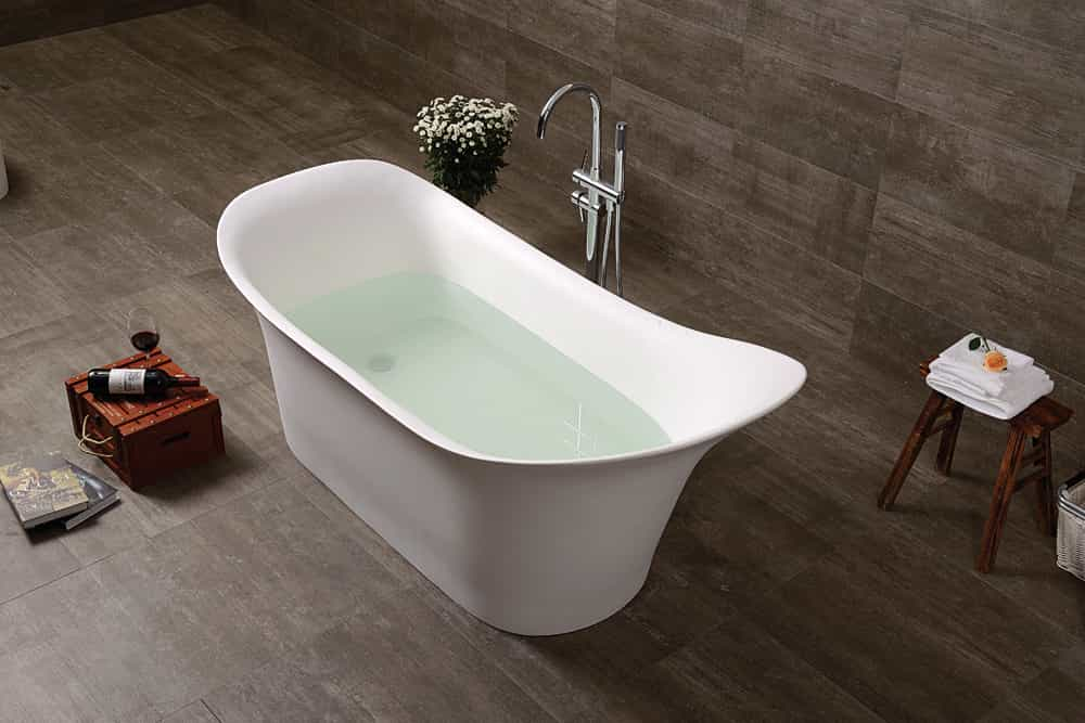 Resin Bathtub Man-made Stone Double Sizes Luxurious Bathtub Stone Freestanding Soaking Modern White Square Shape Lilya 2130070