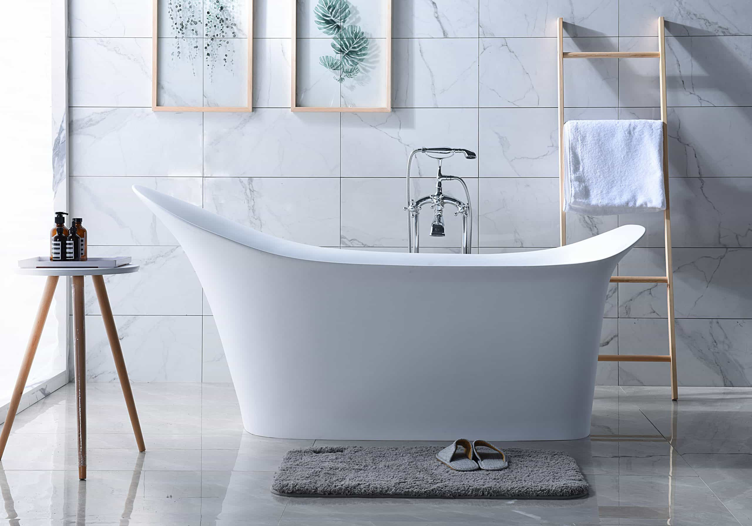 Resin Bathtub Man-made Stone Double Sizes Luxurious Bathtub Stone Freestanding Soaking Modern White Square Shape Lilya 2130070