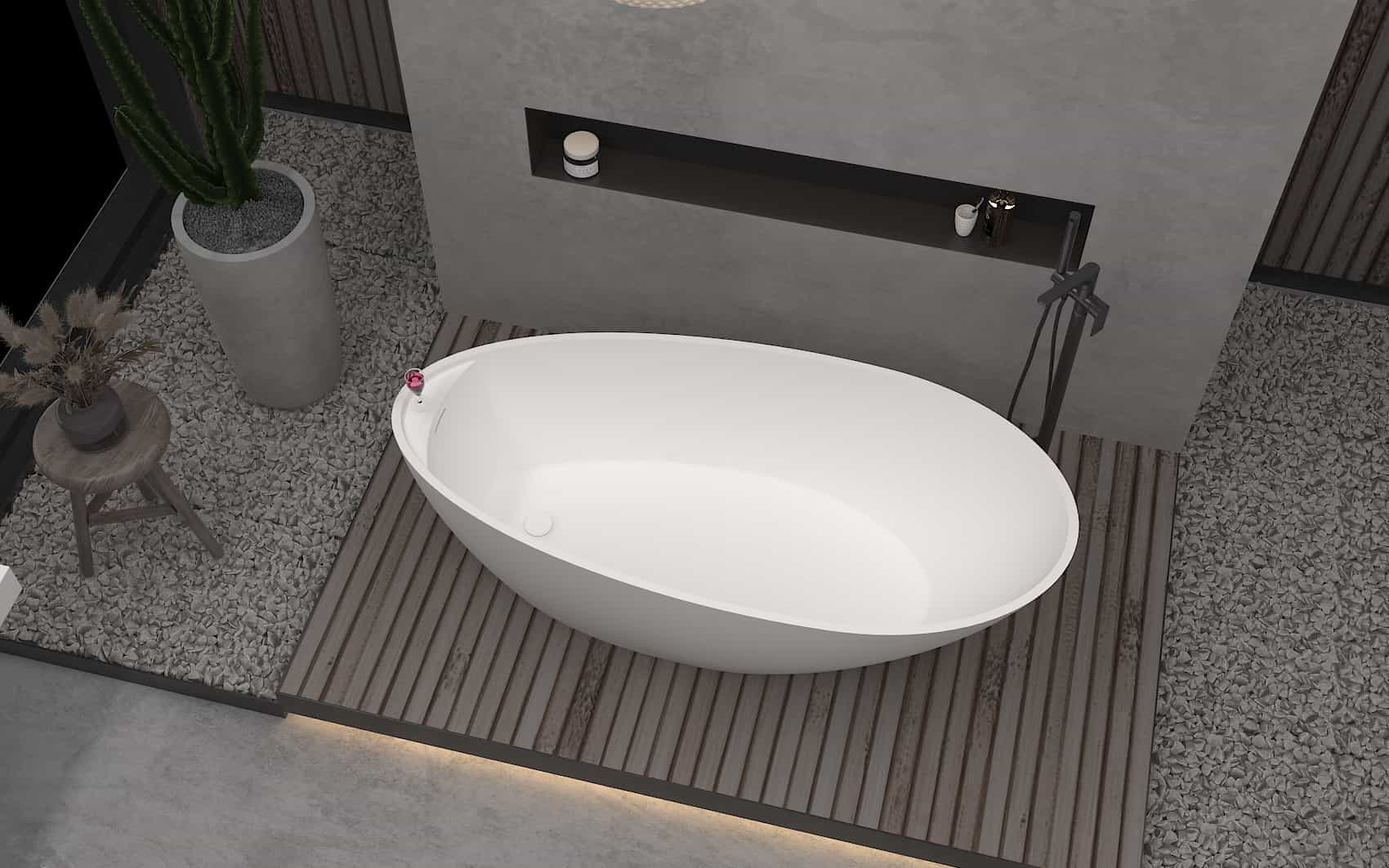 Matte White Composite Acrylic Oval Flat Bottom Freestanding bathtub Luxury Soaking Deep Large Bathroom Round Standing Tub with Built in Overflow and Drain Square Shape Lilya 2130210