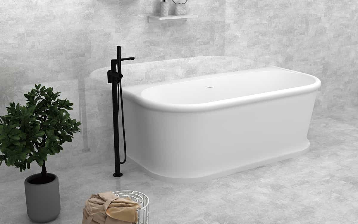 Flat Bottom Stone resin Freestanding Bathtub  Matte White Special Shape Lilya 2130280